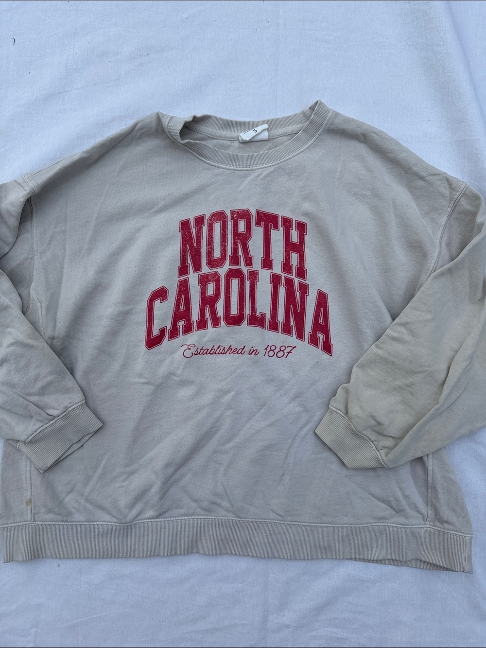 North Carolina Crewneck Sweater in Beige with Red Logo